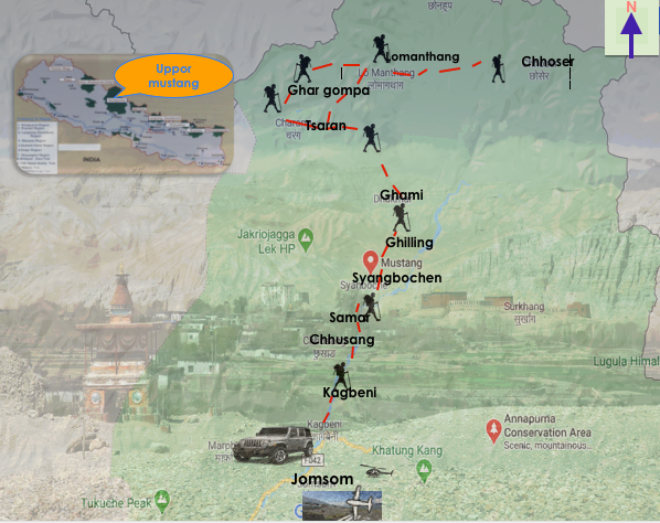 Upper Mustang Trek Route Map